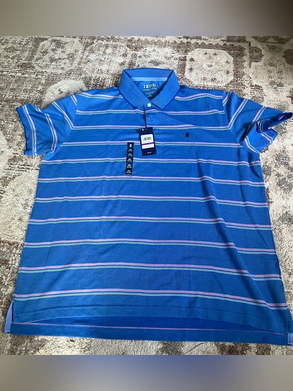 Izod Blue Polo with Pink and White Stripes